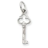 14k White Gold Solid Diamond-Cut Key Charm - Measures 23.9x7.5mm - JewelryWeb