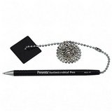 PM Company Preventa Chain Counter Pen with Chrome-Plated Tip And Agion Technology, 24-Inch Steel Chain, Medium Point, Black Barrel/Ink/Base (05059)
