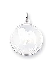 14k White Gold Polished Engraveable Bulldog Disc Charm