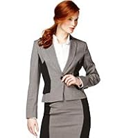 Notch Lapel Colour Block Peplum Jacket