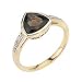 Diamond And Smokey Quartz Set 9ct Yellow Gold Ring.