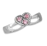Oxidized Pink Crystal Heart Toe Ring