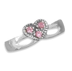 Oxidized Pink Crystal Heart Toe Ring