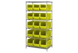 36 X 24 X 74 Chrome Wire Shelving With 15 24D Bins Yellow