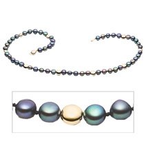 Black Coin shape Pearl and 14k Gold bead Necklace
