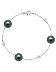 Diamond and Cultured Tahitian Pearl Bracelet 14K White Gold - 0.15 CT Diamonds