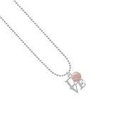 Silver Love with Pink Softball - Silver Plated Ball Chain Charm Necklace