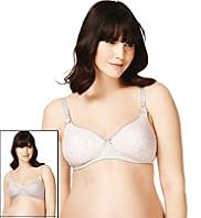 2 Pack Maternity Cotton Rich Padded Striped T-Shirt Nursing B-E Bras
