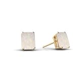 14K Yellow Gold Genuine Emerald-cut Opal Stud Earrings