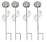 Set of 4 Gazing Ball and Flower Garden Stakes Yard Art
