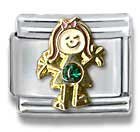 Clearly Charming May Emerald Czech Crystal & Gold Little Girl Birthstone Little Girl Italian Charm Bracelet Link