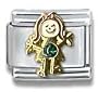 May Emerald Czech Crystal & Gold Little Girl Birthstone Little Girl Italian Charm Bracelet Link