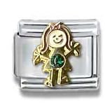 Clearly Charming May Emerald Czech Crystal & Gold Little Girl Birthstone Little Girl Italian Charm Bracelet Link