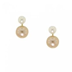 Freshwater Peach & White Pearl Stud Earrings in 14K Solid Gold