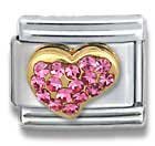 Clearly Charming October Gold Pink Tourmaline CZ Heart Birthstone Heart Italian Charm Bracelet Link