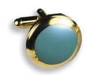 Cufflinks - Round Gold Setting with Teal Stone Center