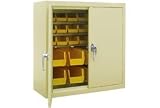 Clear Door Wall Mount Bin Cabinet 30wx12dx30h Putty With 26 Bins