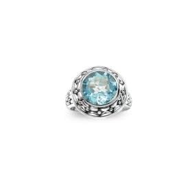 .925 Silver and Blue Topaz Round Ring, Size 8 by