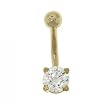 10KT Solid Yellow Gold Belly Ring Barbell w/ CZ Diamond