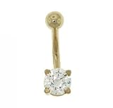 10KT Solid Yellow Gold Belly Ring Barbell w/ CZ Diamond