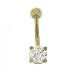 10KT Solid Yellow Gold Belly Ring Barbell w/ CZ Diamond