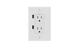 FastMac ACE-7702 U-Socket Decorator Duplex Dual Outlet Dual USB, 110V, 15AMP TruePower, White