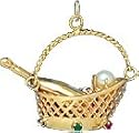 Wine Bottle in Basket, 14K Gold Charm