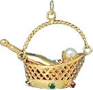 Wine Bottle in Basket, 14K Gold Charm