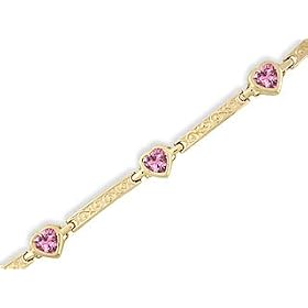 14K Yellow Gold Genuine Heart Pink Tourmaline Bracelet by Pink-Tourmaline Bracelets