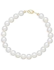 White Pearl Bracelet 6.5-7mm Cultured Freshwater Individuallly Knotted 14K Gold - Made in the USA