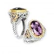 925 Silver & Purple/Pink Amethyst Oval Ring with 14k Gold Accents- Sizes 6-8