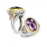 925 Silver & Purple/Pink Amethyst Oval Ring with 14k Gold Accents- Sizes 6-8