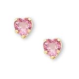 14K Yellow Gold Children's Pink Cubic Zirconia Heart Pierced Earrings (Pair)