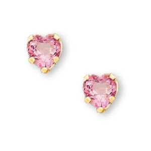 Childrens Toyshop  Jewelry : 14K Yellow Gold Children's Pink Cubic Zirconia Heart Pierced Earrings (Pair)