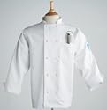 White, 10 Knot Button 100% Cotton Chef Coat w/Thermometer Pocket, Medium