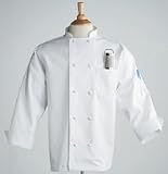 White, 10 Knot Button Chef Coat w/ Thermometer Pocket, Medium