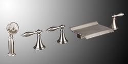5 Piece Brushed Nickel Roman Waterfall Spout Lavatory Bathroom Faucet
