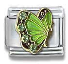 August Peridot Gold Czech Crystal Butterfly Birthstone Butterfly Italian Charm Bracelet Link