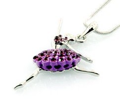 Gorgeous Large Dancing Girl Purple Crystal Skirt Charm Necklace