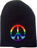 Outer Rebel Fashion Beanie- Black with Rainbow Peace Sign