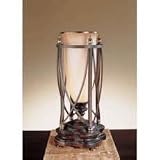 Murray Feiss One-Light Aegean Collection Table Torchiere, Corinthian Bronze with Hand Blown Speckled Champagne Scavo/Cased Opal Inside Glass Shade # 9209CB
