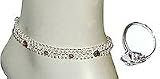 Silver Jewelry Set Pair of Ankle Bracelet and Toe Ring Indian Foot Jewelry 86 gms. 10.5 inches (anklt463)