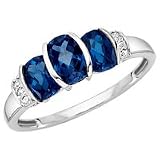 10kt. White Gold, Lab Created Ceylon Sapphire & Diamond Fashion Ring