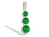 14K White Gold Genuine Round Emerald 3-Stone Pendant
