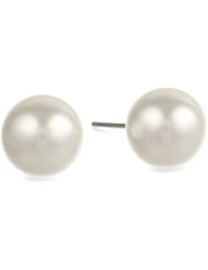 Sterling Silver Round White Shell Pearl Stud Earrings (10-10.5mm)