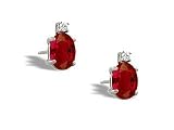 14K White Gold Genuine Oval Ruby and Diamond Stud Earrings