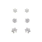 18kt Gold over Sterling Silver Three White CZ Post Stud Earring Set 4mm - 5.25mm - 6mm Studs