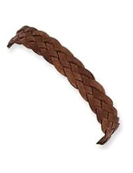 Sterling Silver Brown Braided Leather Bracelet QG1815-7"