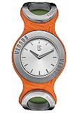 Women's Silver Dial Orange Shiny Leather