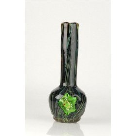 Handmade "Dark Lilly Pad Frog" Hand Blown Glass Art Vase C210